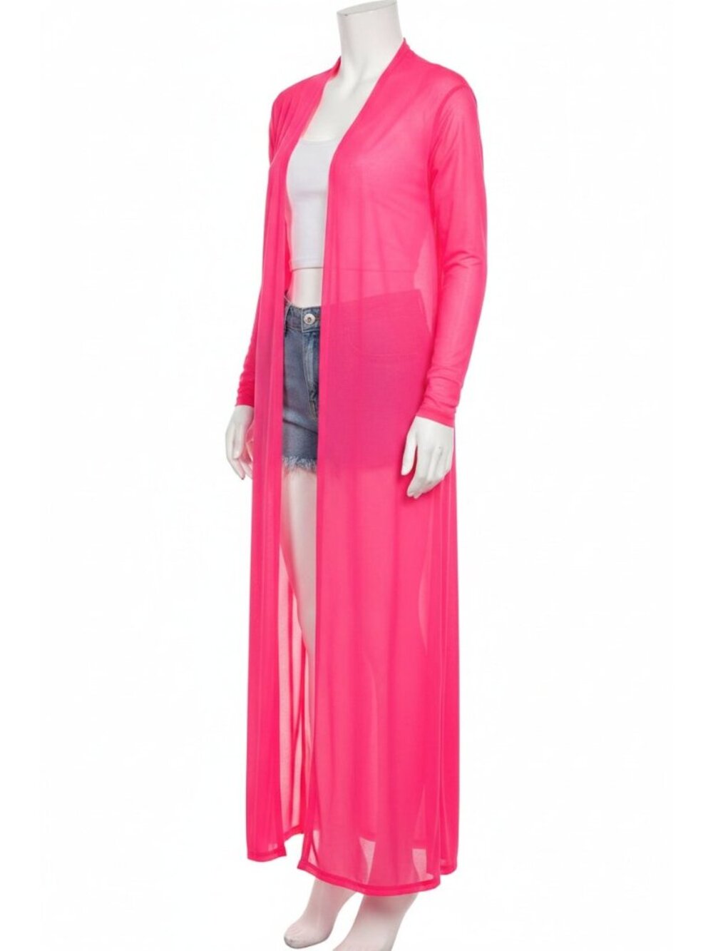 Zenana Sheer Mesh Open Front Long Sleeve Lightweight Jacket Longline Cardigan Pi - Picture 6 of 7